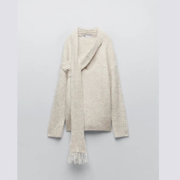 Zara Sweater with Scarf and Asymmetrical Neckline size L - Picture 6 of 13